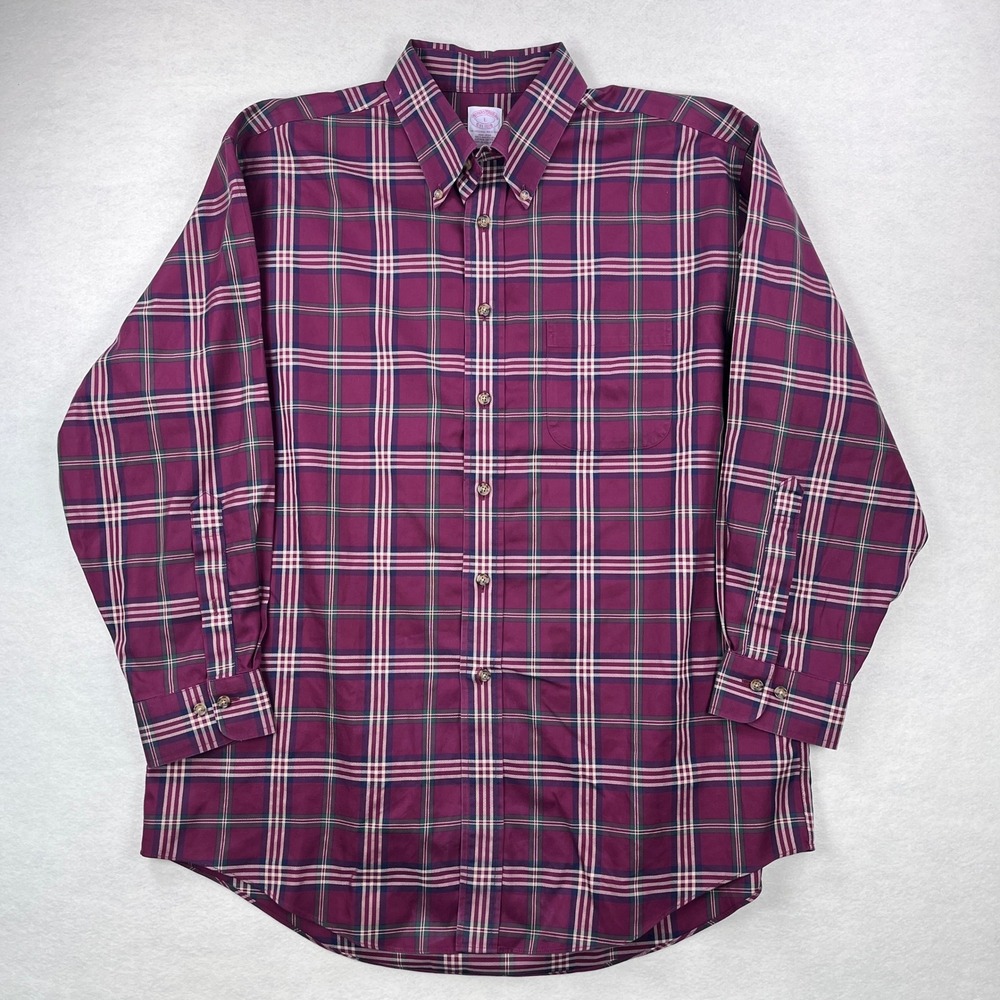 Brooks Brothers Mens L Original Polo Shirt Plaid Supima Cotton Non-Iron Burgundy